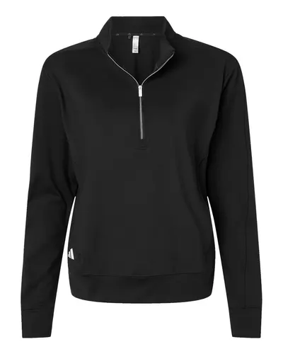 Adidas A1002 Women's Ultimate365 Quarter-Zip Pullover in Black — blank garment, front view