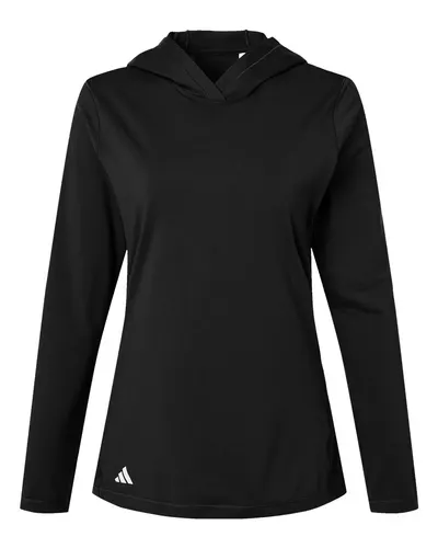 Adidas A1003 Women's Performance Hooded Pullover in Black — blank hooded sweatshirt, front view
