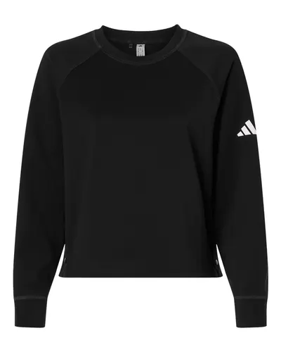 Adidas A1014 Women's Beyond Side-Snap Crewneck Sweatshirt in Black — blank crewneck sweatshirt, front view