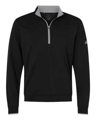 Adidas A2002 Men's Performance Lightweight Quarter-Zip Pullover in Black/ Grey Three — blank garment, front view