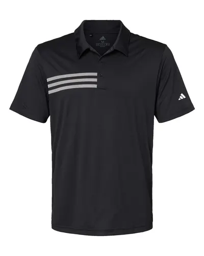 Adidas A324 Men's 3-Stripes Chest Polo in Black/ White — blank polo, front view
