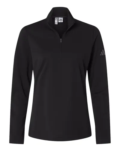 Adidas A400 Women's Lightweight Quarter-Zip Pullover in Black — blank garment, front view