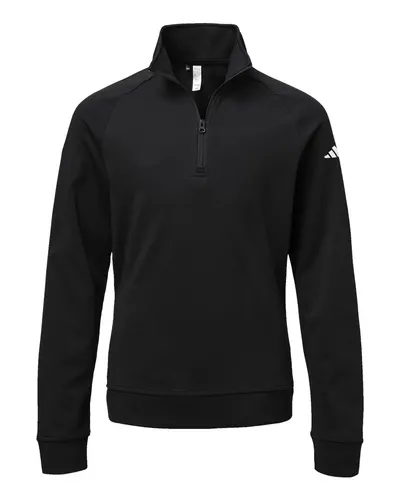 Adidas A4001 Youth Performance Quarter-Zip Pullover in Black — blank garment, front view