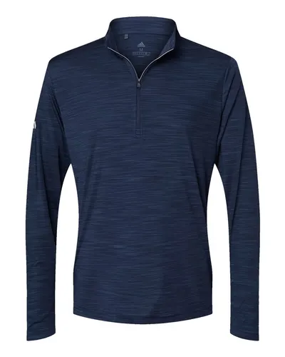 Adidas A475 Men's Lightweight Mélange Quarter-Zip Pullover in Collegiate Navy Melange — blank garment, front view