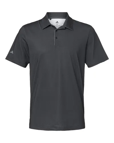 Adidas A498 Men's Ultimate365 Diamond Dot Print Polo in Black/ White/ Grey Three — blank polo, front view