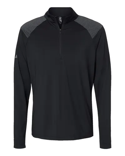 Adidas A520 Men's Ultimate365 Lightweight Shoulder Stripe Quarter-Zip Pullover in Black — blank garment, front view