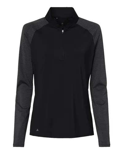 Adidas A521 Women's Ultimate365 Lightweight Raglan Quarter-Zip Pullover in Black — blank garment, front view