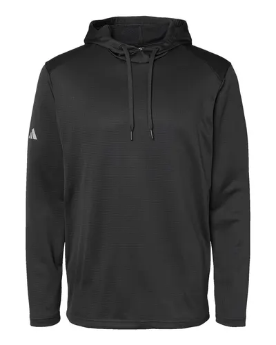 Adidas A530 Men's Textured Mixed Media Midweight Hooded Sweatshirt in Black — blank hooded sweatshirt, front view