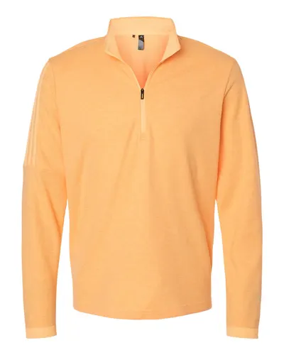 Adidas A554 Men's 3-Stripes Quarter-Zip Sweater Pullover in Acid Orange Melange — blank garment, front view