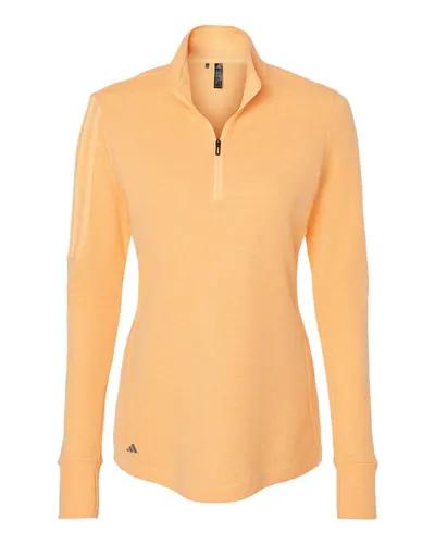 Adidas A555 Women's 3-Stripes Quarter-Zip Sweater Pullover in Acid Orange Melange — blank garment, front view