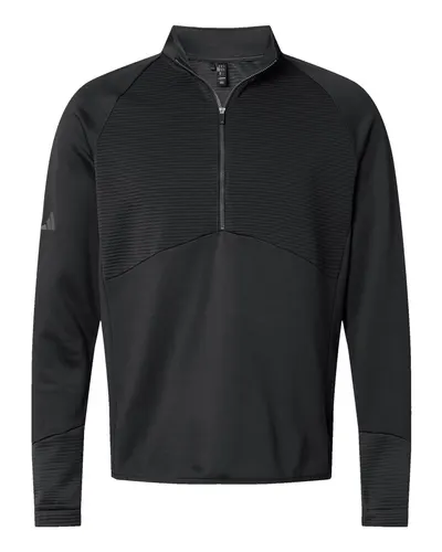 Adidas A587 Men's Performance Quarter-Zip Pullover in Black — blank garment, front view