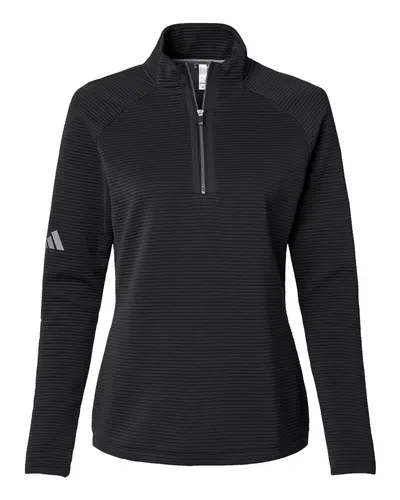 Adidas A589 Women's Spacer Quarter-Zip Pullover in Black — blank garment, front view