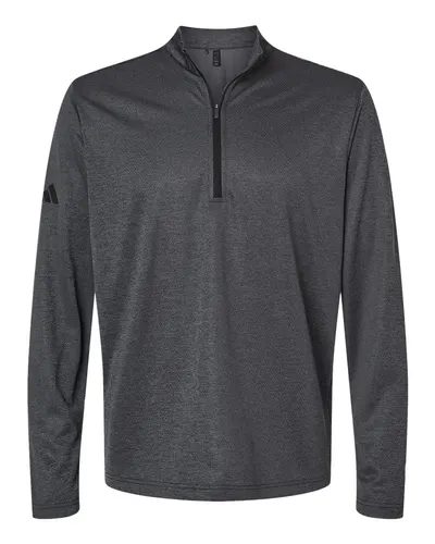 Adidas A593 Men's Space Dyed Quarter-Zip Pullover in Black Melange — blank garment, front view