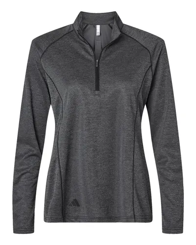 Adidas A594 Women's Space Dyed Quarter-Zip Pullover in Black Melange — blank garment, front view