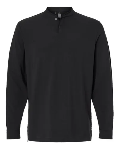 Adidas A597 Men's Henley Long Sleeve T-Shirt in Black — blank long sleeve tee, front view