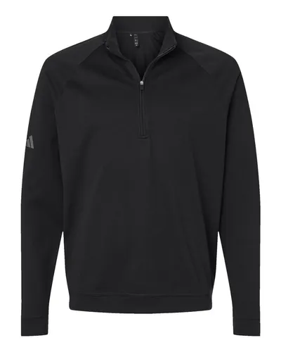 Adidas A598 Men's Club Quarter-Zip Pullover in Black — blank garment, front view