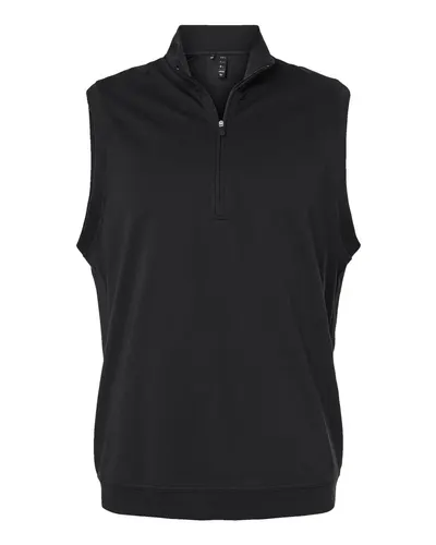 Adidas A599 Men's Club Quarter-Zip Vest in Black — blank jacket, front view