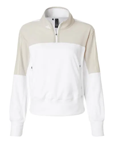 Adidas A601 Women's Fleece Quarter-Zip Pullover in Alumina — blank fleece pullover, front view
