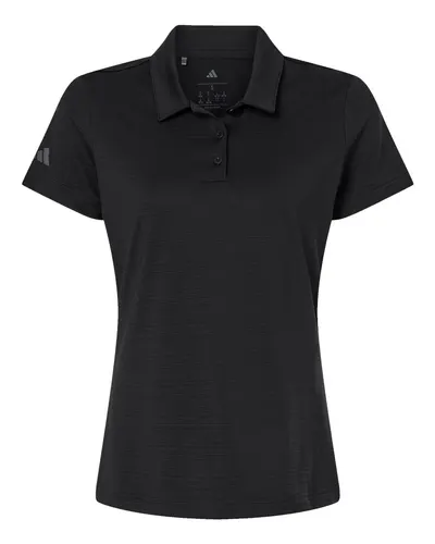 Adidas A707 Women's Textured Stripe Polo in Black — blank polo, front view
