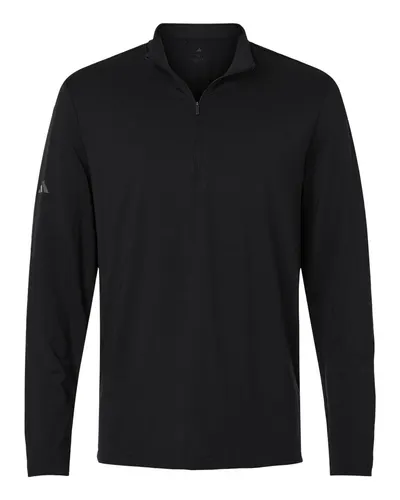 Adidas A708 Men's Textured Stripe Quarter-Zip Pullover in Black — blank garment, front view