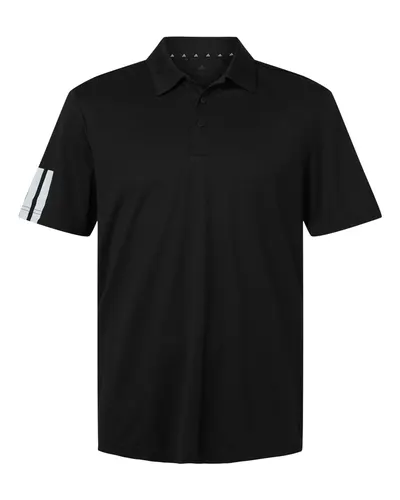 Adidas A719 Men's Performance 3-Stripes Climacool Polo in Black — blank polo, front view