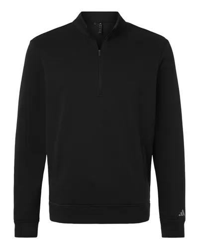 Adidas A721 Men's Elevated Fleece Quarter-Zip Pullover in Black — blank fleece pullover, front view