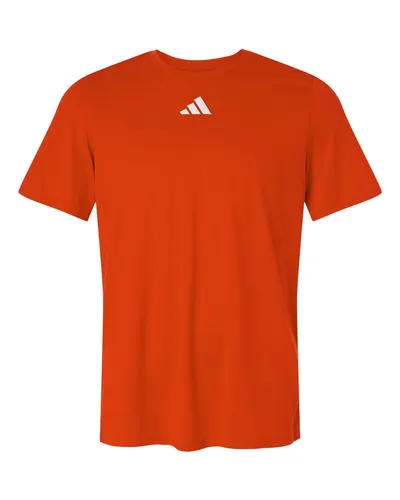 Adidas AT101 Men's Pregame T-Shirt in Collegiate Orange/ White — blank t-shirt, front view