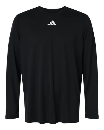 Adidas AT104 Men's Pregame Long Sleeve T-Shirt in Black/ White — blank long sleeve tee, front view