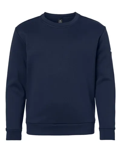 Adidas AT202 Youth Fleece Crewneck Sweatshirt in Team Navy Blue/ White — blank crewneck sweatshirt, front view
