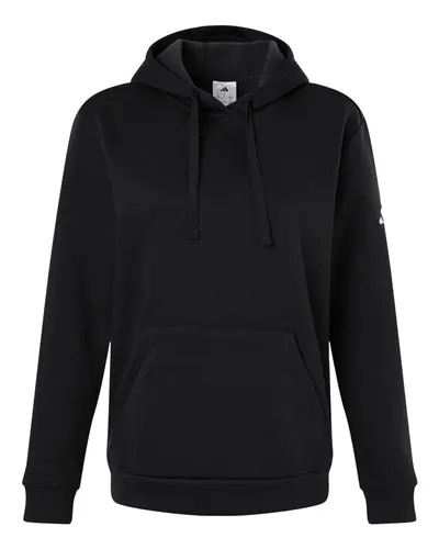 Adidas AT204 Women's Fleece Hooded Sweatshirt in Black/ White — blank hooded sweatshirt, front view