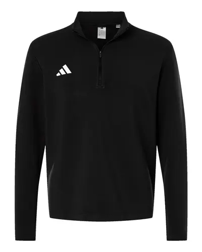 Adidas AT400 Men's 3-Stripes Quarter-Zip Pullover in Black/ White — blank garment, front view