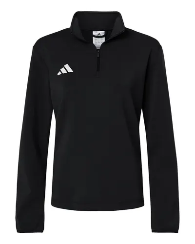 Adidas AT401 Women's 3-Stripes Quarter-Zip Pullover in Black/ White — blank garment, front view