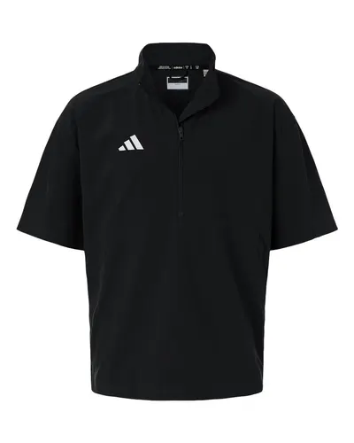 Adidas AT505 Men's Short Sleeve Quarter-Zip Pullover in Black/ White — blank garment, front view