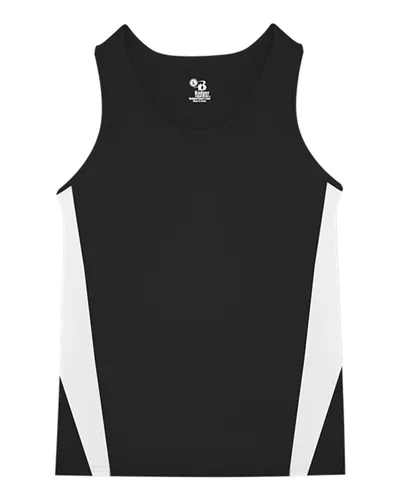 Alleson Athletic 2667 Youth Stride Singlet in Black/ White — blank garment, front view