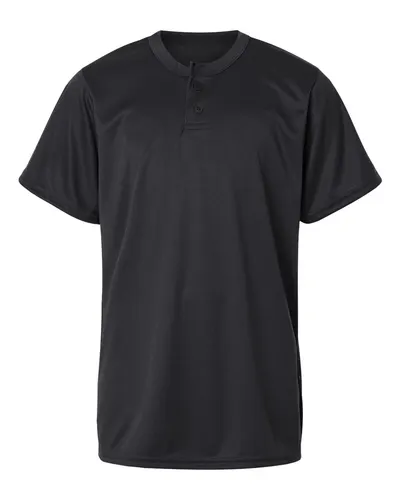 Alleson Athletic 2930 Youth B-Core Placket Jersey in Black — blank t-shirt, front view