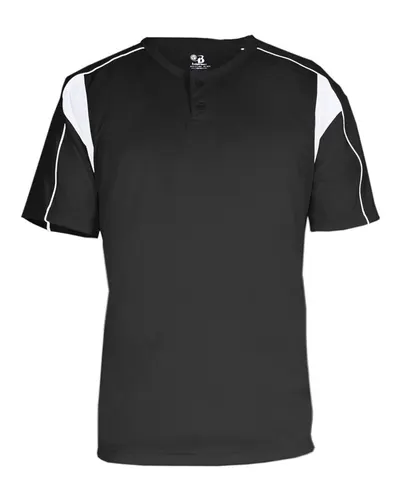 Alleson Athletic 2937 Youth B-Core Pro Placket Jersey in Black/ White — blank t-shirt, front view