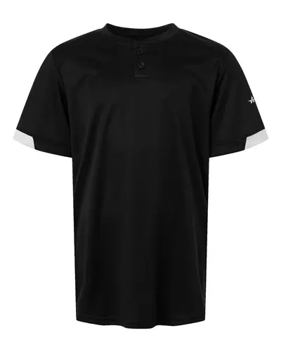 Alleson Athletic 2950 Youth On The Rise Two Button Jersey in Black/ White — blank t-shirt, front view