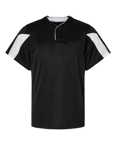 Alleson Athletic 2976 Youth Striker Placket in Black/ White — blank garment, front view