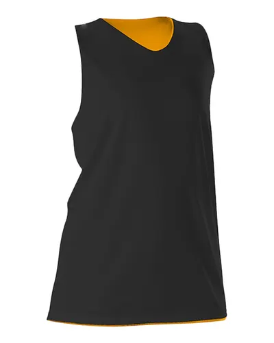 Alleson Athletic 506CRW Women's Reversible Racerback Tank in Black/ Gold — blank tank top, front view