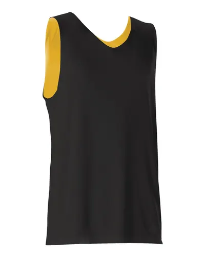 Alleson Athletic 506CRY Youth Reversible Tank in Black/ Gold — blank tank top, front view