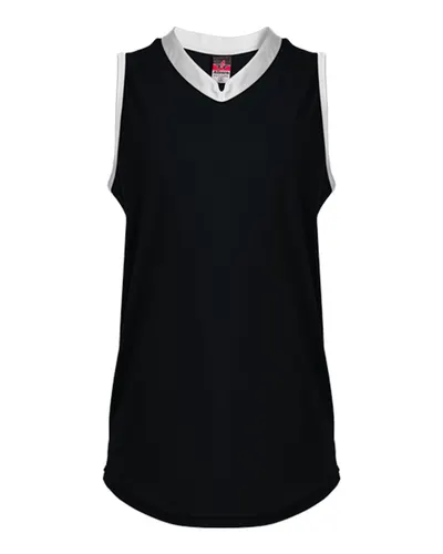 Alleson Athletic 522XVW Women's Slide Fastpitch V-Neck Sleeveless Jersey in Black/ White — blank tank top, front view