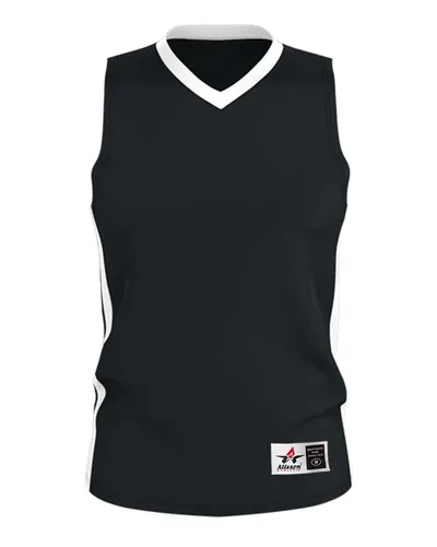 Alleson Athletic 538J Men's Single Ply Basketball Jersey in Black/ White — blank t-shirt, front view