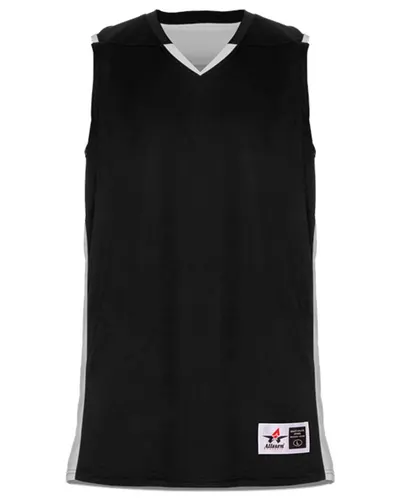 Alleson Athletic 590RSP Men's Crossover Reversible Jersey in Black/ White — blank t-shirt, front view