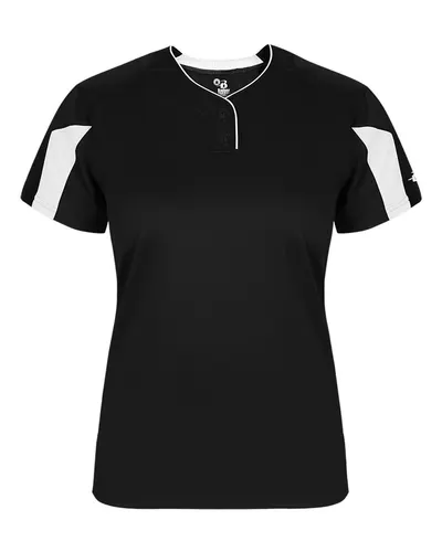 Alleson Athletic 6176 Women's Striker Placket in Black/ White — blank garment, front view