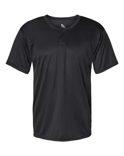 Alleson Athletic 7930 Men's B-Core Placket Jersey in Black — blank t-shirt, front view