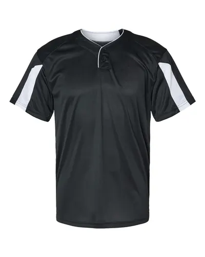 Alleson Athletic 7976 Men's Striker Placket in Black/ White — blank garment, front view