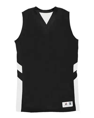Alleson Athletic 8966 Women's B-Pivot Reversible Tank Top in Black/ White — blank tank top, front view