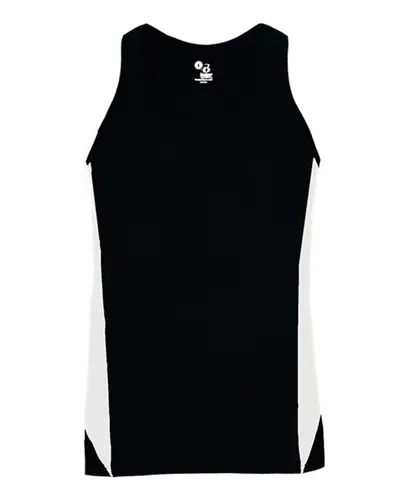Alleson Athletic 8967 Women's Stride Singlet in Black/ White — blank garment, front view