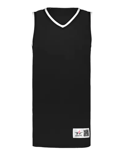 Alleson Athletic A51000 Men's Retro Basketball Jersey in Black/ Black/ White — blank t-shirt, front view