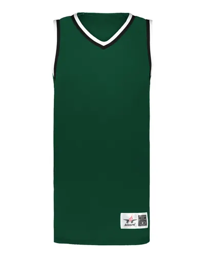Alleson Athletic A53000 Youth Retro Basketball Jersey in Forest/ Black/ White — blank t-shirt, front view